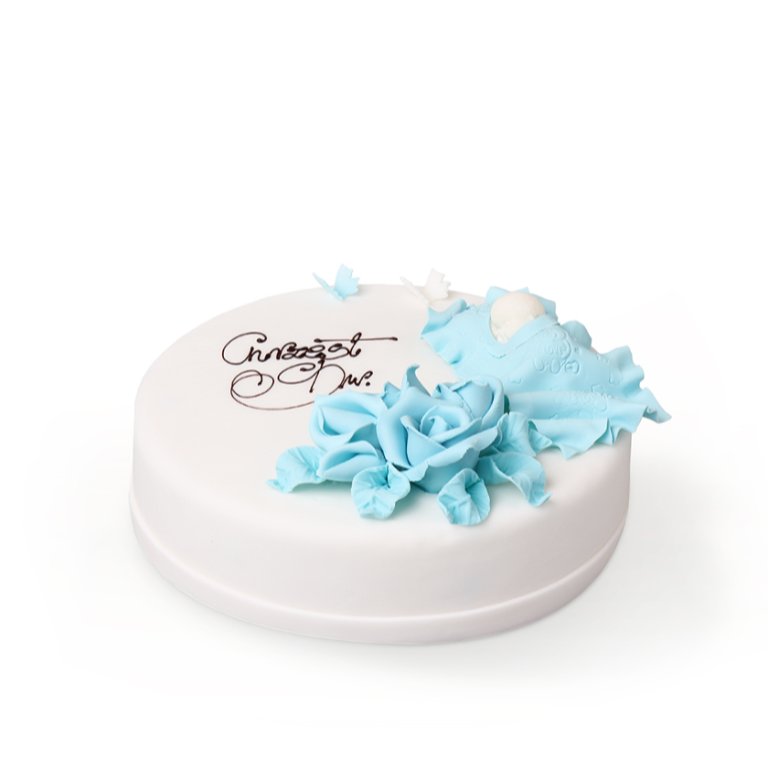 Baby cake with a blue quilt (cream)