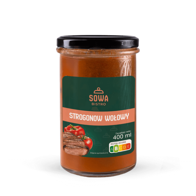 Kremowy strogonow z delikatną wołowiną w aromatycznym sosie z cebulą i pieczarkami. Pełnowartościowe danie w słoiku — szybkie, sycące i pełne tradycyjnego smaku.

